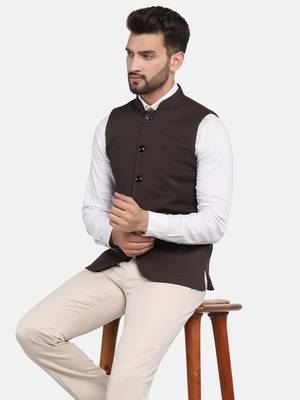 Brown plain polycotton bandhgala-suit 5