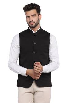 Black plain polycotton bandhgala-suit