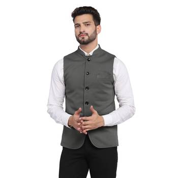 Green plain polycotton bandhgala-suit 1
