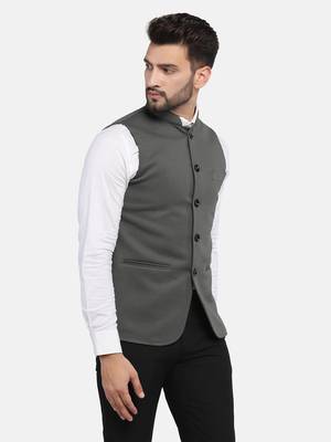 Green plain polycotton bandhgala-suit 2