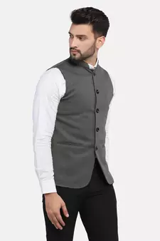 Green plain polycotton bandhgala-suit