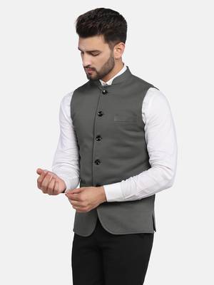 Green plain polycotton bandhgala-suit 3
