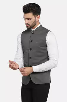 Green plain polycotton bandhgala-suit