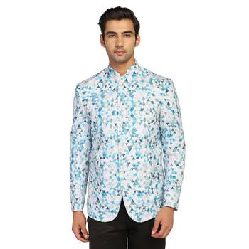White printed polycotton bandhgala-suit 1