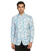 White printed polycotton bandhgala-suit