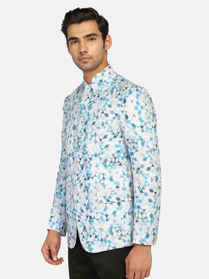 White printed polycotton bandhgala-suit 2