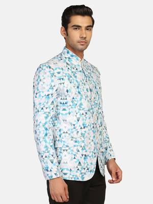 White printed polycotton bandhgala-suit 3