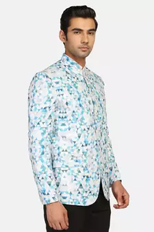 White printed polycotton bandhgala-suit