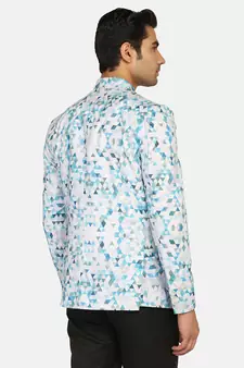 White printed polycotton bandhgala-suit
