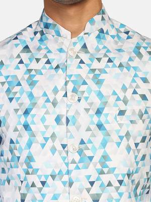 White printed polycotton bandhgala-suit 5