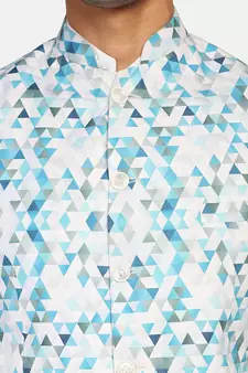 White printed polycotton bandhgala-suit