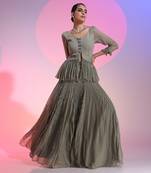 Grey Sequin And Beadwork Skirt Set