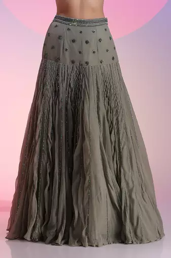 Grey Sequin And Beadwork Skirt Set