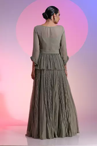 Grey Sequin And Beadwork Skirt Set