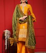 Yellow Embroidered Faux Georgette Salwar Free size full stitched Up To 42" Size