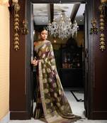 Dark Green And Purple Semi Muga Weaving Saree