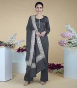 Grey Kashmiri Tilla Embroidered Pure Silk Shawl With Suit