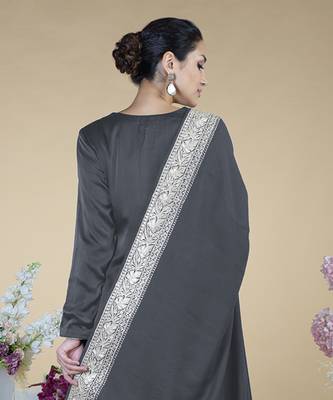 Grey Kashmiri Tilla Embroidered Pure Silk Shawl With Suit 5