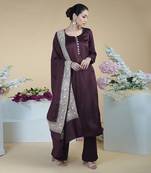 Royal Purple Kashmiri Tilla Embroidered Pure Silk Shawl With Suit