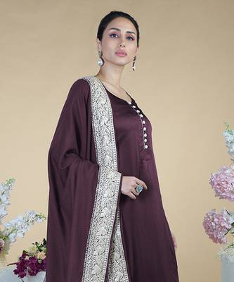 Royal Purple Kashmiri Tilla Embroidered Pure Silk Shawl With Suit 4