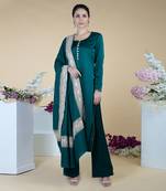Teal Kashmiri Tilla Embroidered Pure Silk Shawl With Suit