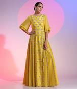 Sequin And Beaded Layered Yellow Gown