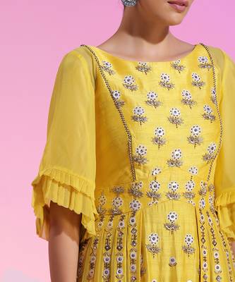 Sequin And Beaded Layered Yellow Gown 5