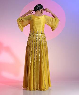 Sequin And Beaded Layered Yellow Gown 6