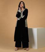 Soft Black Kashmiri Tilla Embroidered Choga Kurta Set