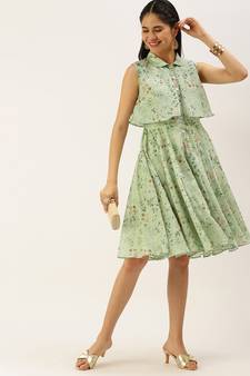 Ethnovogue Ready To Wear Green Muslin Printed Mini Dress