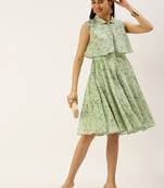 Ethnovogue Ready To Wear Green Muslin Printed Mini Dress