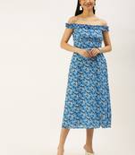 Ethnovogue Ready To Wear Blue Muslin Off Shoulder Dress