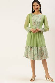 Ethnovogue Ready To Wear Green Digital Printed Dress