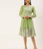 Ethnovogue Ready To Wear Green Digital Printed Dress