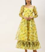 Ethnovogue Ready To Wear Yellow Printed organza Maxi Dress