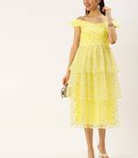 Ethnovogue Ready To Wear Yellow Foil Printed Net Dress