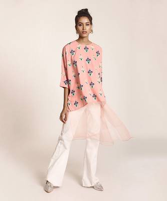PS Pret by Payal Singhal Coral Printed Art Crepe and Organza Kaftan Tunic 1