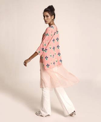PS Pret by Payal Singhal Coral Printed Art Crepe and Organza Kaftan Tunic 2
