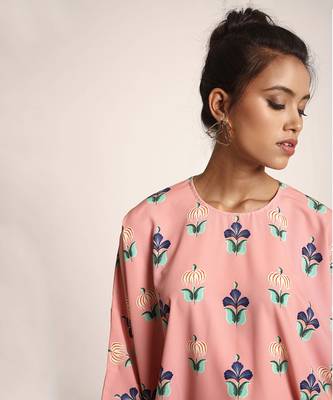 PS Pret by Payal Singhal Coral Printed Art Crepe and Organza Kaftan Tunic 3