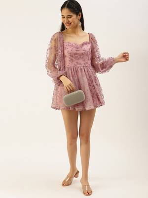 Ethnovogue Ready To Wear Pink Foil Printed Net Dress 1