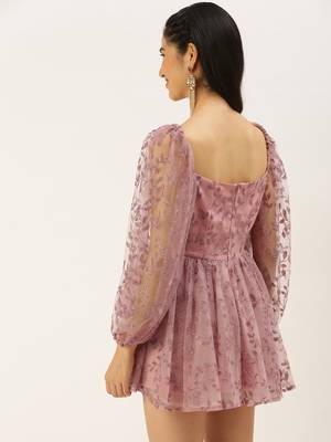 Ethnovogue Ready To Wear Pink Foil Printed Net Dress 2
