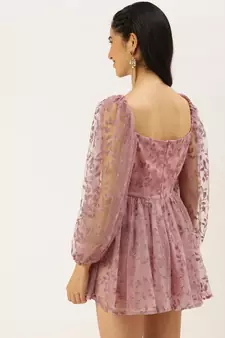 Ethnovogue Ready To Wear Pink Foil Printed Net Dress