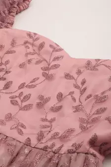 Ethnovogue Ready To Wear Pink Foil Printed Net Dress