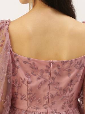 Ethnovogue Ready To Wear Pink Foil Printed Net Dress 5
