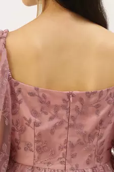 Ethnovogue Ready To Wear Pink Foil Printed Net Dress