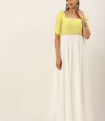 Ethnovogue Ready To Wear Yellow Embroidered N White Floor Length Gown