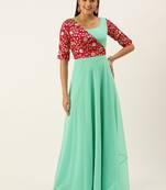 Ethnovogue Ready To Wear Pink Embroidered N Turquoise Overlapping Style Gown