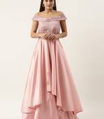 Ethnovogue Ready To Wear Dark Grey N Pink Embroidered Off Shoulder Gown