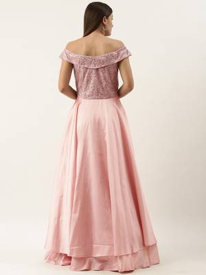 Ethnovogue Ready To Wear Dark Grey N Pink Embroidered Off Shoulder Gown 2