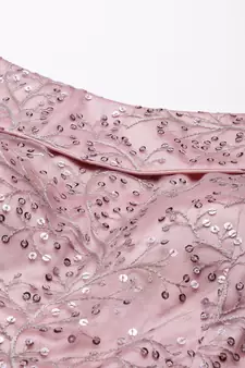 Ethnovogue Ready To Wear Dark Grey N Pink Embroidered Off Shoulder Gown